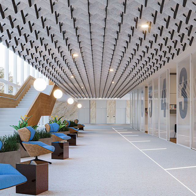 Wellenförmige Akustikdecke